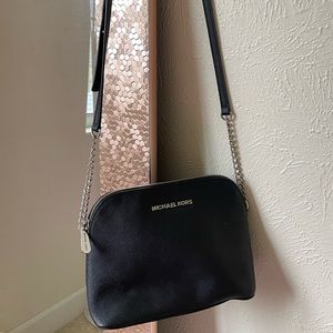 Michael Kors black leather silver chain crossbody bag